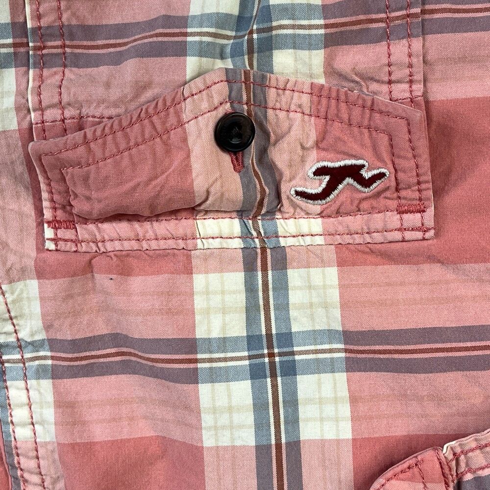 Hollister Men’s Coral Pink Plaid Button-Down Shirt - Picture 3 of 10